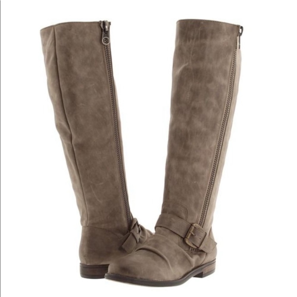 Steve Madden Taupe Slouch Leather Moto Boots